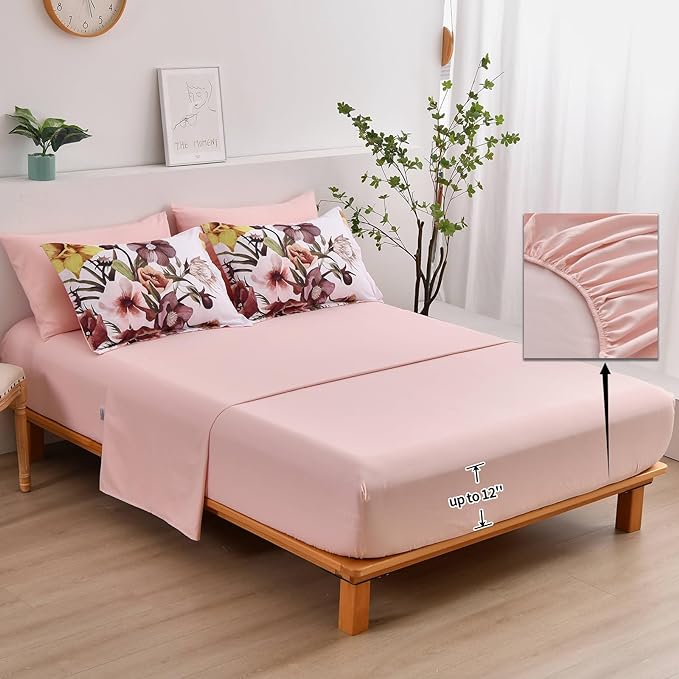 Luxudecor Floral Comforter Set Full Size 7 Piece, Blush Flower Bed in a Bag - Image 4