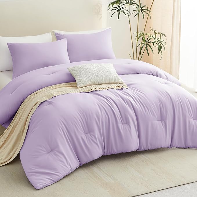 CozyLux Oversized King Comforter Set Lavender, 3 Pieces 120x98 Solid Breathable - Image 7