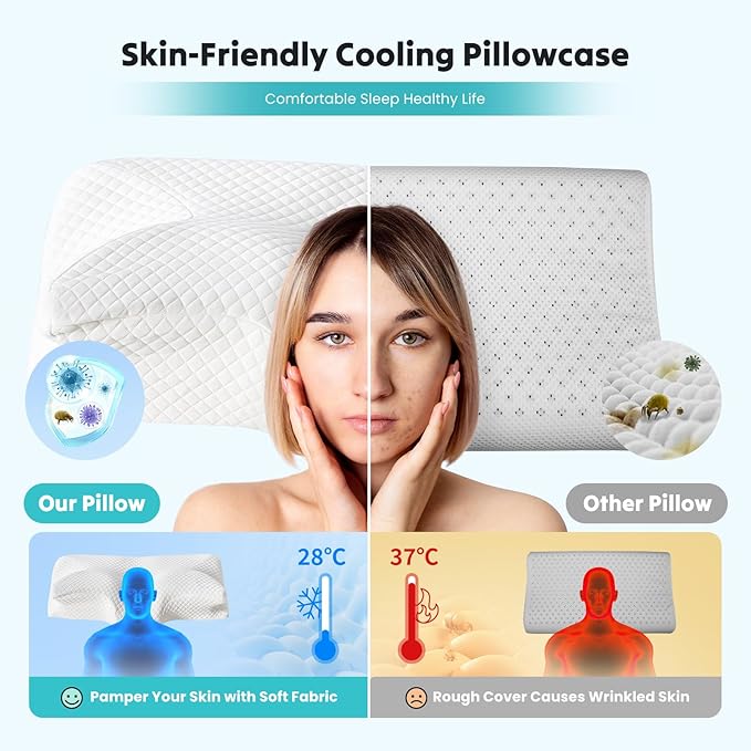 DUMOS Cervical Neck Pillow for Sleeping, Cooling Ergonomic Memory Foam Pillow - Image 3