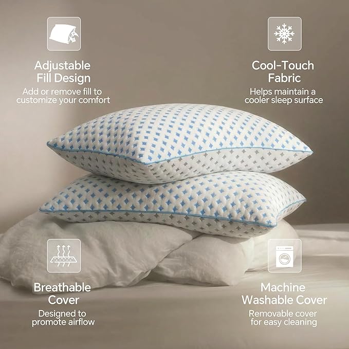 Pillows Standard Size Set of 2 for Sleeping, Cooling Adjustable Memory Foam - Image 7
