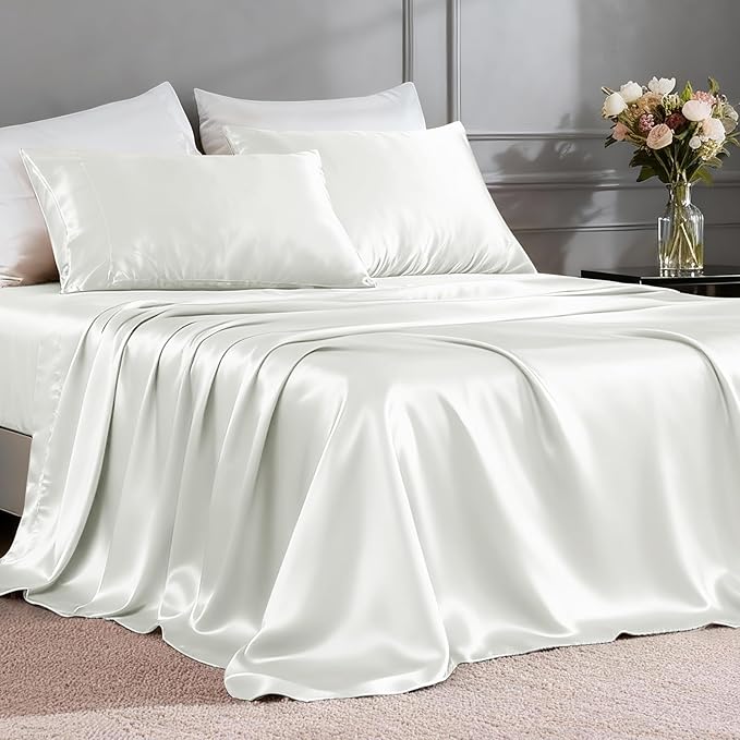 FreshCulture Satin Sheets Queen Size Bed Set- 4 Piece Luxury Soft Silky Queen by FreshCulture