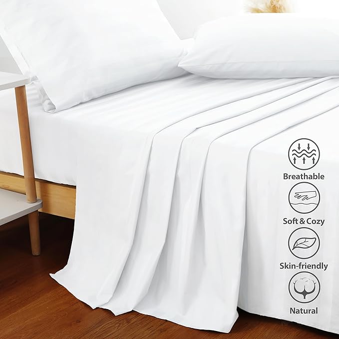 Flat Sheet Only King Size, 400 TC 100% Egyptian Cotton Flat Sheet Striped - Image 5