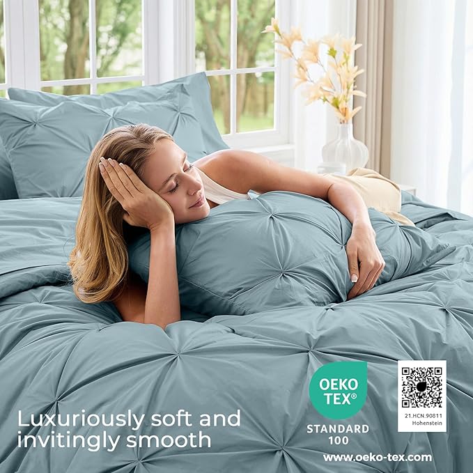 Sasttie Full Size Comforter Set, 7-Piece Bed in a Bag, Pintuck Bedding Sets - Image 3