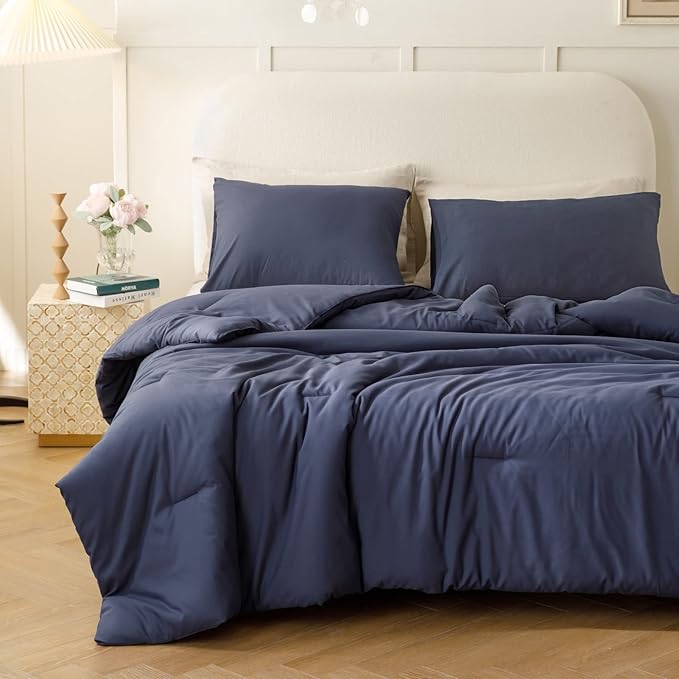 ROSGONIA Navy Blue Comforter Set Queen - Image 3