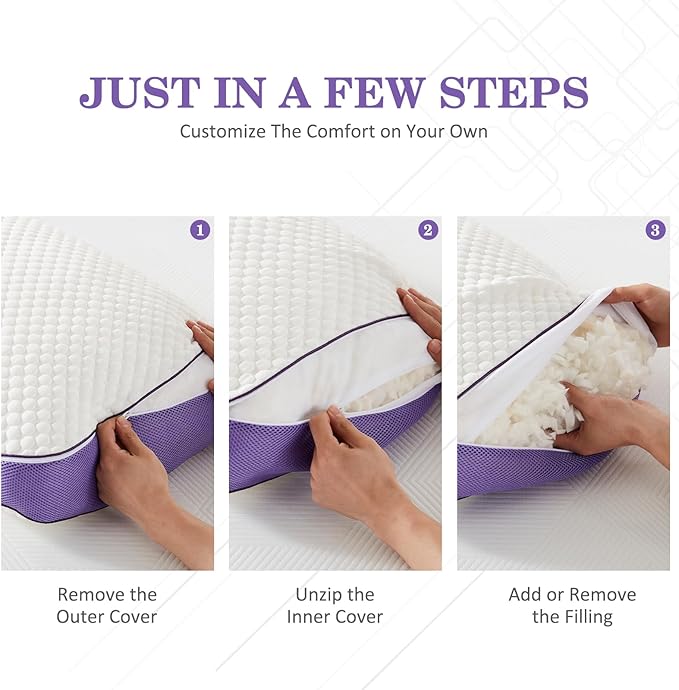 HOMELAB Adjustable Shredded Memory Foam Pillow Queen Size, Cooling Bed Pillow - Image 5