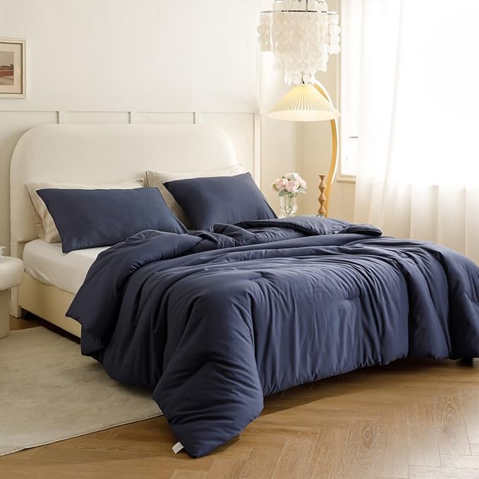 ROSGONIA Navy Blue Comforter Set Queen - Image 4
