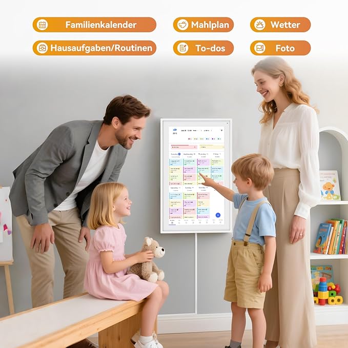 15.6'' Digital Calendar Chore Chart, Wall Touchscreen Smart Electronic Calendar for Interactive Family Schedules, Meal Planner, to Do List, Achievement Rewards Two-Way Sync w/Stand Wall Mount-DeskoryOffice