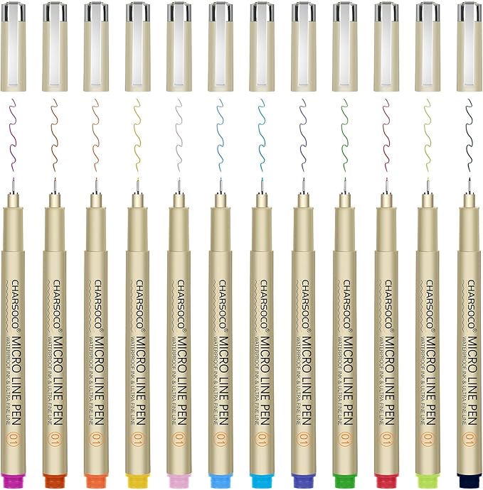 01 Micro Pen, 12 Colors Fine Point Pen, 0.25mm Fineliner Ink Pens for Artist Illustration, Waterproof Archival Ink, Sketching, Anime, Manga, Technical Drawing and Scrapbooking-DeskoryOffice