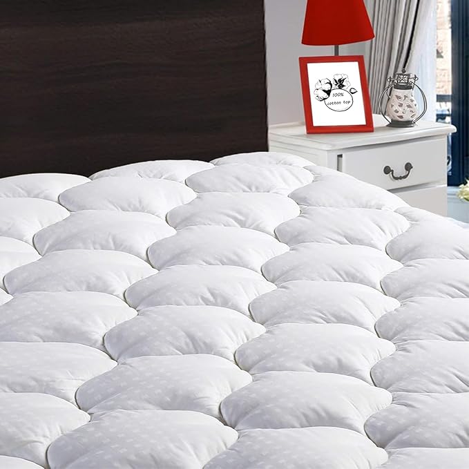 LEISURE TOWN Cotton Queen Mattress Pad Fitted Quilted Mattress Cover Pillow Top by LEISURETOWN