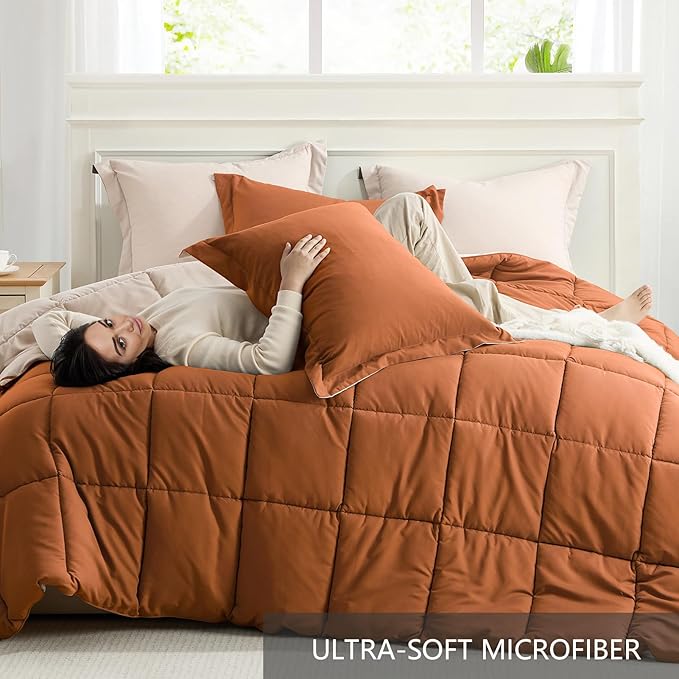 Homelike Moment Twin Comforter Set Burnt Orange, Comforters Twin Size Bed Sets - Image 5