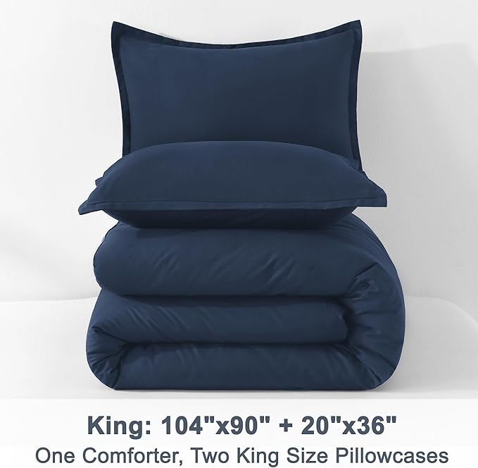 Litanika Navy Blue Comforter King Size, 3 Pieces Lightweight Solid Bedding - Image 9