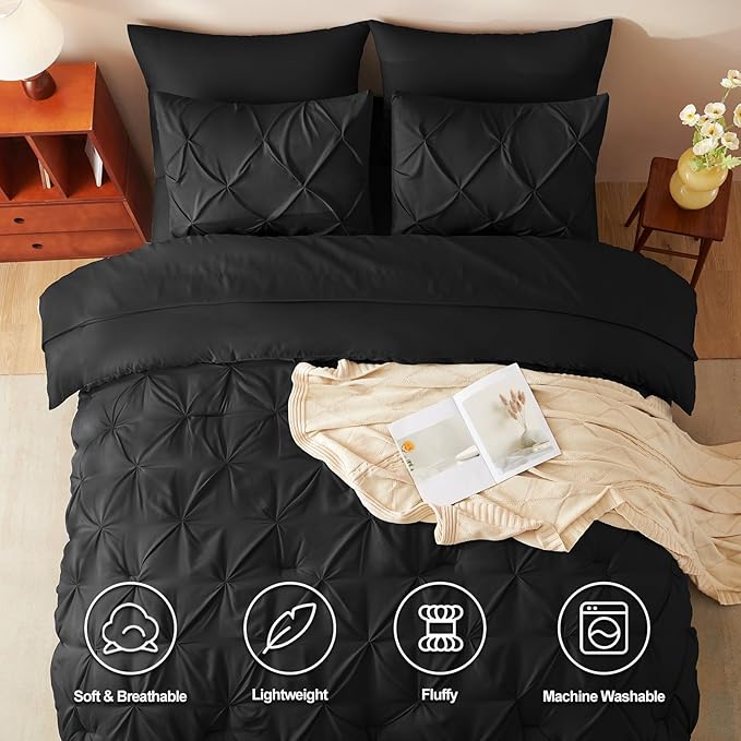 CozyLux Twin XL Comforter Set Black, 5 Pieces Twin Extra Long Pintuck Bed in A - Image 2