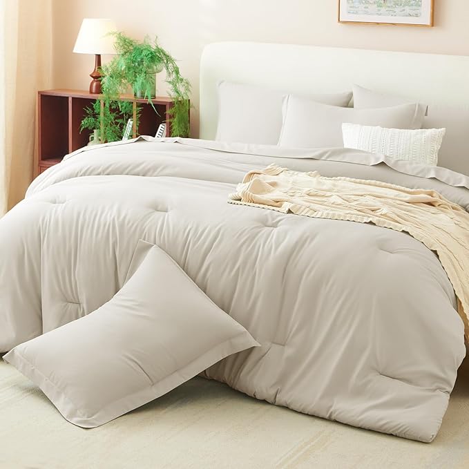 CozyLux Full Size Comforter Sets Beige, 7 Pieces Bed in a Bag Full Comforter Set - Image 9