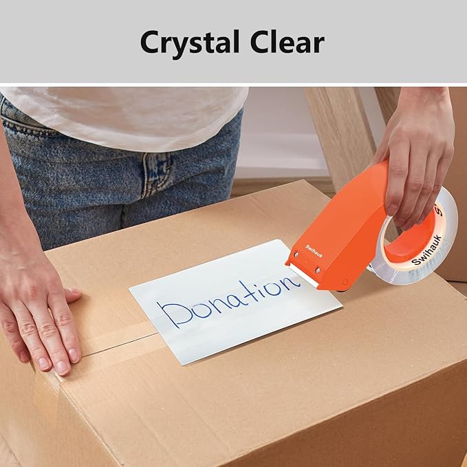 1.88 in x 66.6 YDs Clear Heavy Duty Packing Tape with Dispenser, Strong & Durable Shipping Tape, Packaging Tape, Packing Tape Dispenser for Packing Boxes, Moving Supplies, Shipping and Mailing-DeskoryOffice