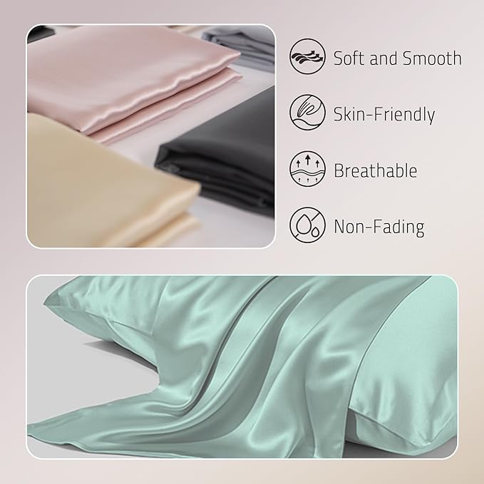 Gabire Mulberry Silk Pillowcases Set of 2, Both Sides Real Silk Pillowcase - Image 2