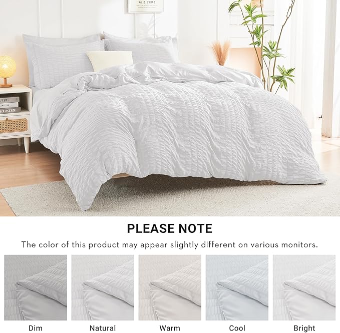 HYMOKEGE White Queen Comforter Set Seersucker 7 Pieces, All Season Luxury Bed - Image 6
