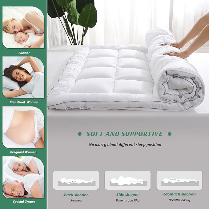 GRT Pillowtop Mattress Topper Twin XL Size, Rayon from Bamboo Mattress Cover - Image 6