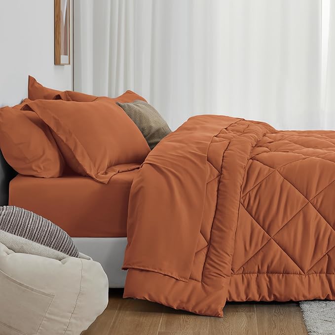 Love's cabin Twin Comforter Set Terracotta, 5 Pieces Twin Bed in a Bag - Image 3
