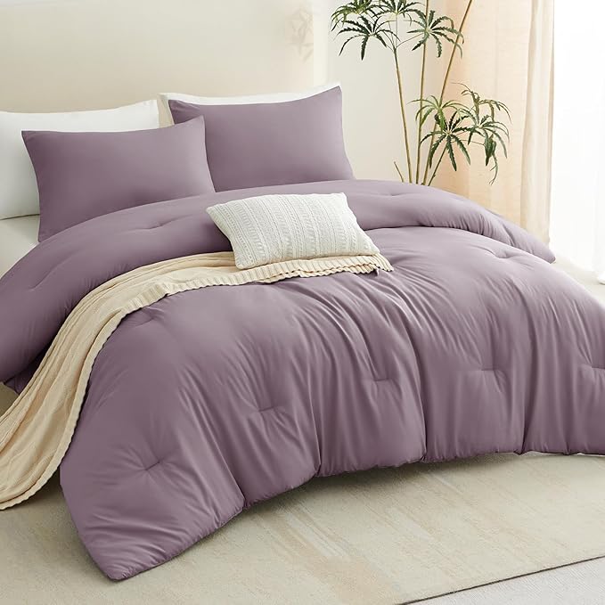 CozyLux Queen Comforter Set Dusty Purple, 3 Pieces Solid Comforters Queen Size - Image 8