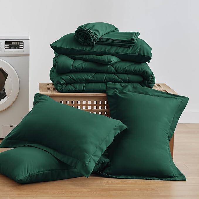 Love's cabin California King Comforter Set Dark Green, 7 Pieces California King - Image 9