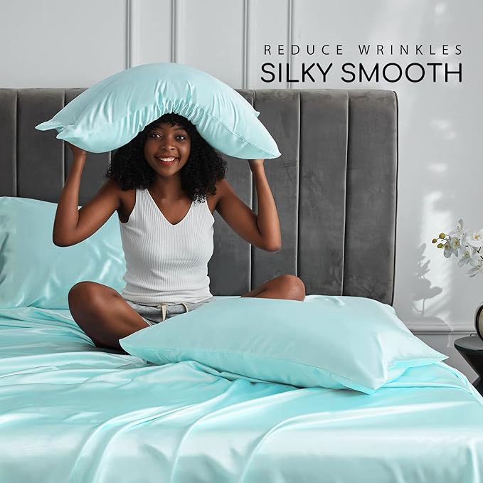 MR&HM Satin Bed Sheets, King Size Sheets Set - Image 3
