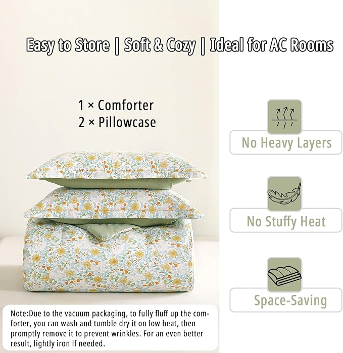 LEMIROE Floral Cotton Comforter Queen Size 3Pcs - Image 7