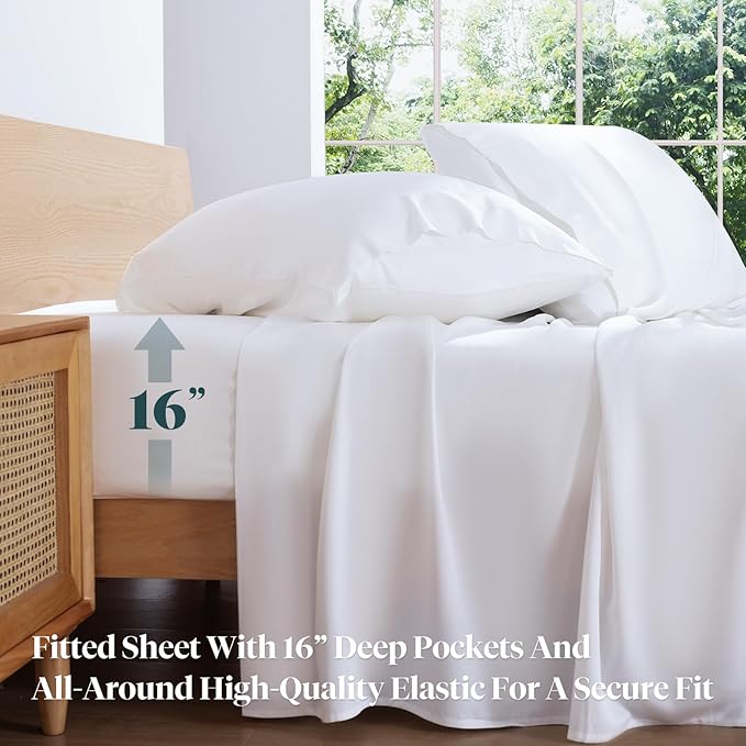 LuxClub Queen Sheet Set, 100% Viscose Derived from Bamboo Cooling Sheets - Image 5