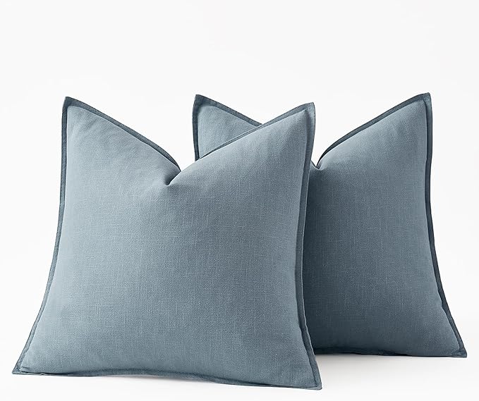 MIULEE Decorative Linen Pillow Covers 18x18 Inch Blue Grey ​Boho Farmhouse​ - Image 6