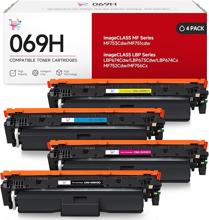 069H Toner Cartridge Set 4 Pack High Yield Replacement for Canon 069 069H Toner Cartridge Works for Canon Color imageCLASS MF753cdw MF751Cdw LBP674Cdw MF752Cdw LBP673Cdw Printer (B/C/M/Y)-DeskoryOffice
