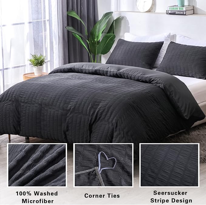 AveLom Seersucker Duvet Cover Set King Size, 3 Pieces, Textured Duvet Cover - Image 2