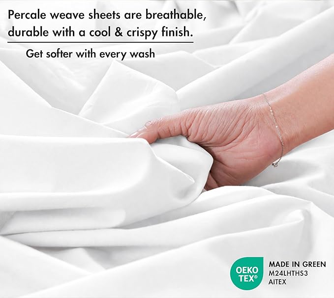 RUVANTI 100% Cotton Sheets – Queen Size Percale Bedding, Cooling & Breathable - Image 4