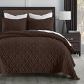 HORIMOTE HOME Quilt Set King Size Chocolate, Classic Geometric Diamond Stitched by HORIMOTEHOME
