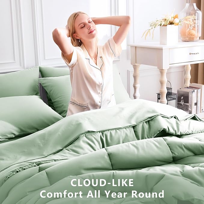 CozyLux Full Size Comforter Sets Sage Green, 7 Pieces Bed in a Bag, All Season - Image 4
