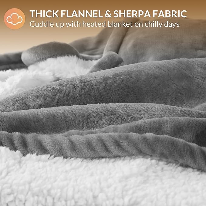 HOMLYNS LuxeHeat Heated Blanket Electric Blanket King Size, Soft Flannel Sherpa - Image 5