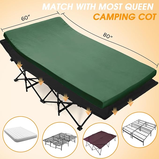 CYMULA Camping Cot Mattress 2in Memory Foam Sleeping Pad, Soft Warm Non-Slip - Image 3
