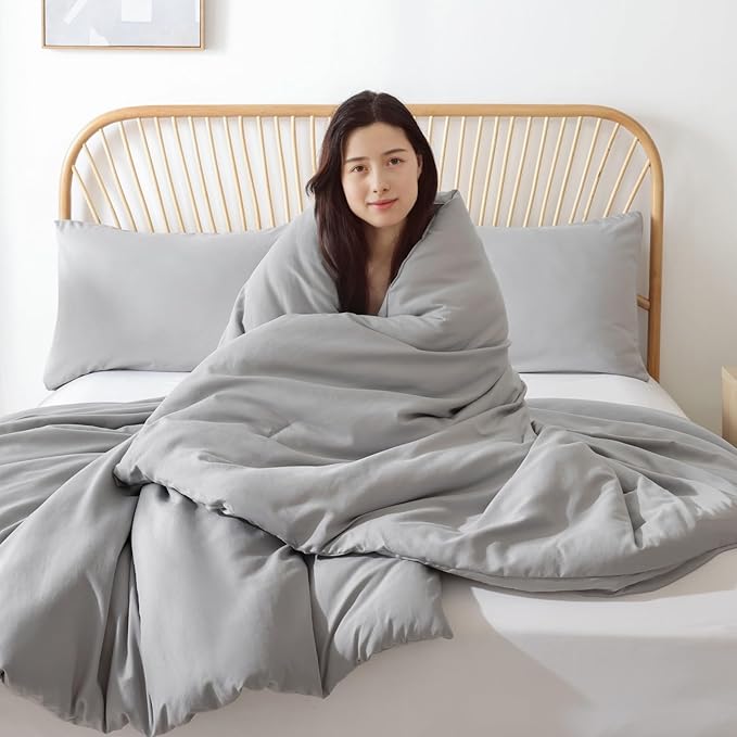 ROSGONIA Twin Comforter & Pillowcase Set, Lightweight Grey Bedding - Image 2