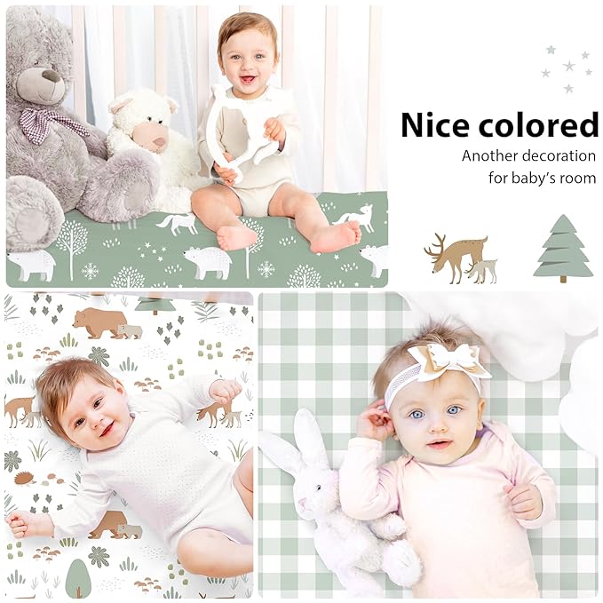 Baby Crib Sheets for Boys and Girls, 3 Pack Fitted Crib Sheets Neutral for - Image 6