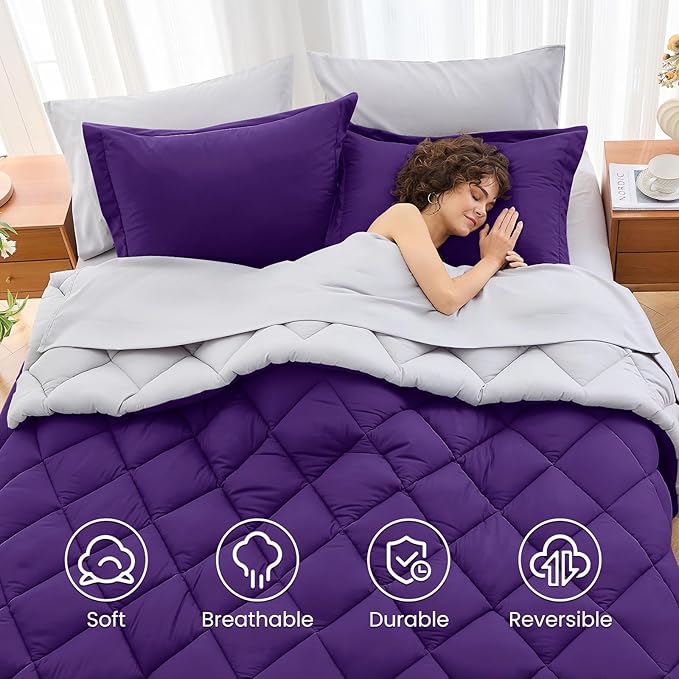 MUXHOMO 7 Pieces California King Comforter Set, Reversible Bed in a Bag Cal - Image 6