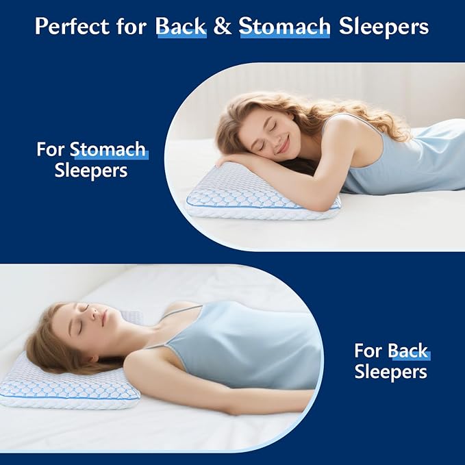 Stomach Sleeping Pillow for Stomach & Back Sleepers, Cooling Gel Thin Memory - Image 8