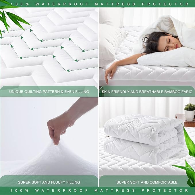 Unilibra Full Size Waterproof Mattress Pad Rayon Made from Bamboo, Quilted - Image 4