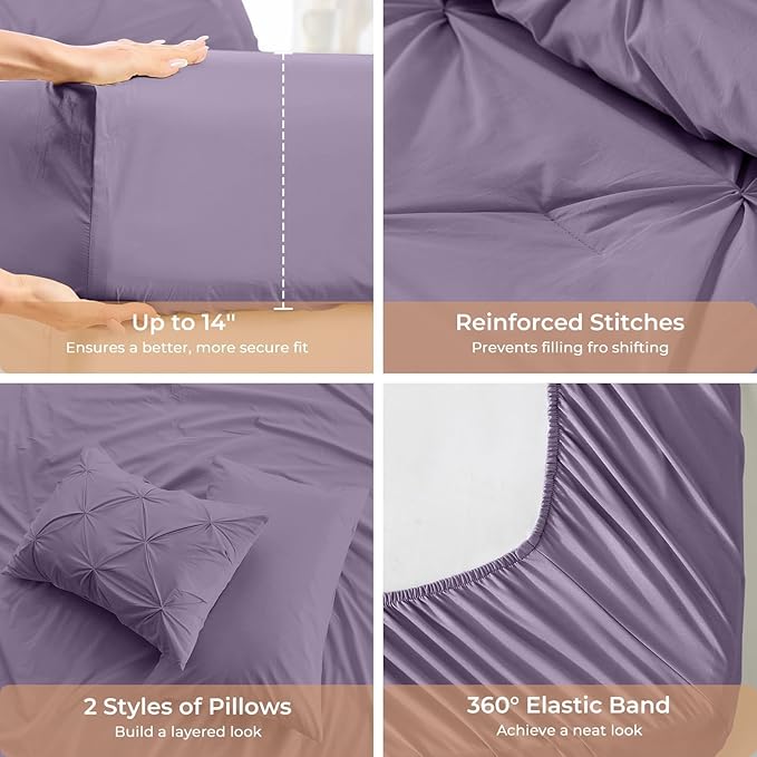 Sasttie Queen Comforter Set, 7-Piece Bed in a Bag, Pintuck Bedding Sets - Image 5