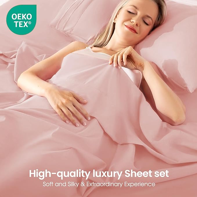 ROSE&RISY Pink Twin Sheet Set, 3 Pieces Soft Bedding Twin Sheet Set, Breathable - Image 2