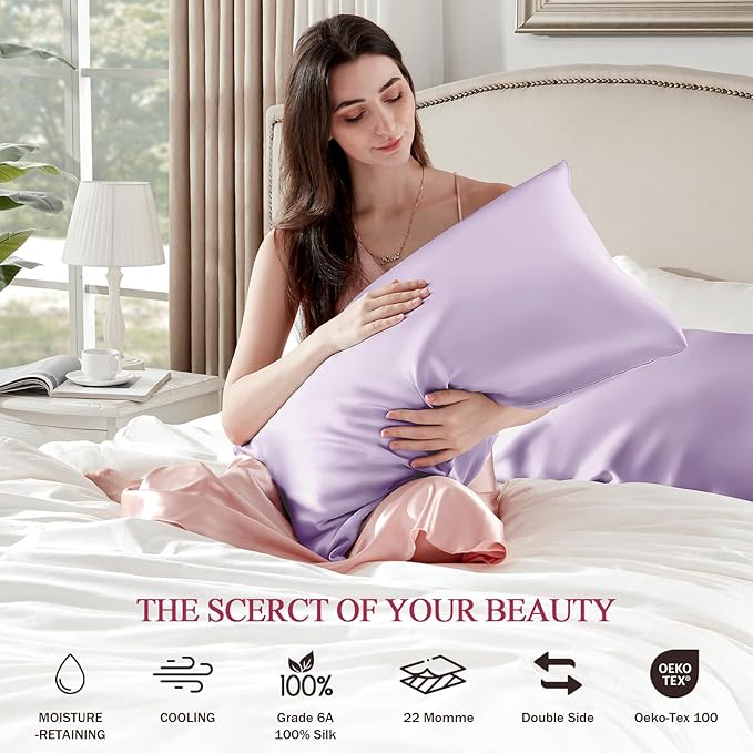 100% Silk Pillow Cases 2 Pack Standard Size Mulberry Silk Pillowcase Set of 2 - Image 5