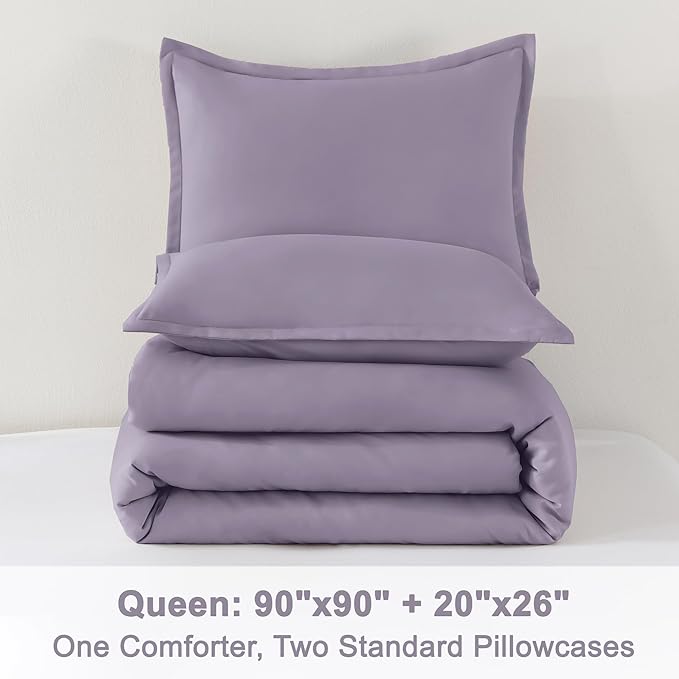 Litanika Grayish Lavender Purple Comforter Set Queen Size, 3 Pieces Lightweight - Image 9
