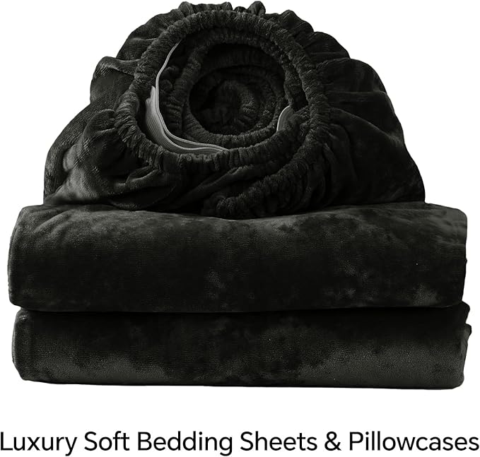 BEDELITE Velvet Fitted Sheet and Pillowcases Set, Luxury Soft Fuzzy Bottom Sheet - Image 8