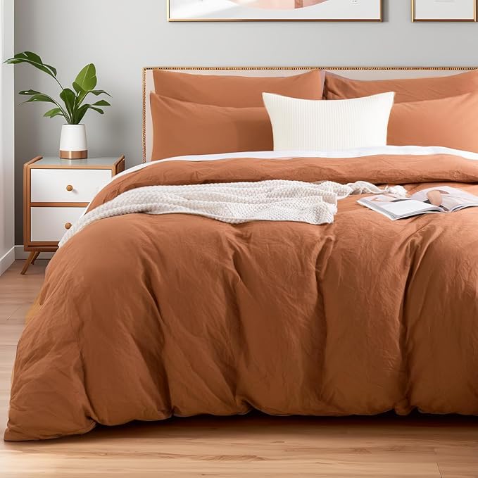 NEXHOME PRO Duvet Cover Set 100% Washed Cotton Super King 108"x98", Organic by NEXHOMEPRO