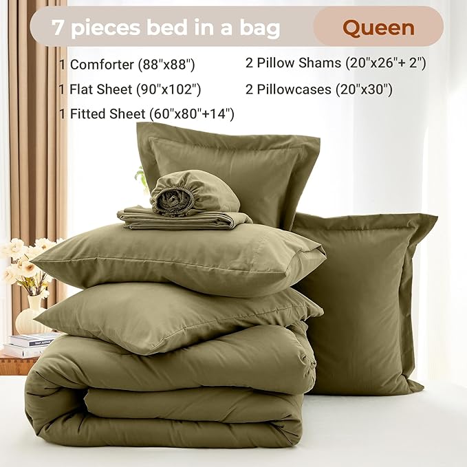 MUXHOMO 7 Pieces Queen Comforter Set, Soft Bed in a Bag Queen Size, All Season - Image 4