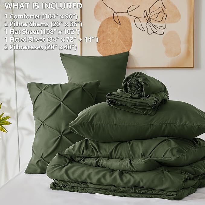 CozyLux California King Comforter Set Olive Green - Image 7