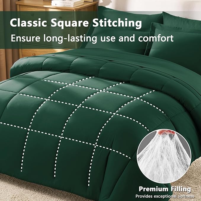 CozyLux Oversized Queen Comforter Sets Emerald Green, 7 Pieces Bed in a Bag - Image 4