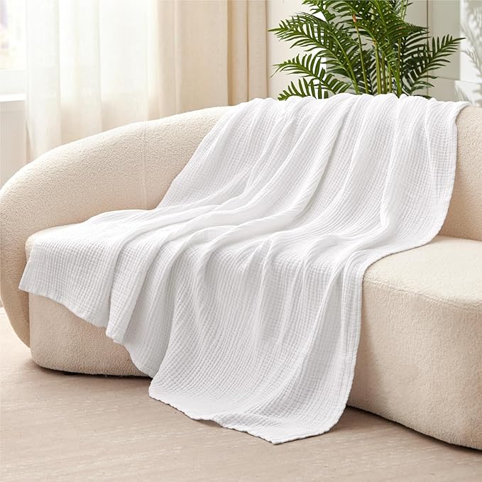 100% Cotton Muslin Blanket Queen 90" x 90", 6 Layers Breathable and Lightweight - Image 8